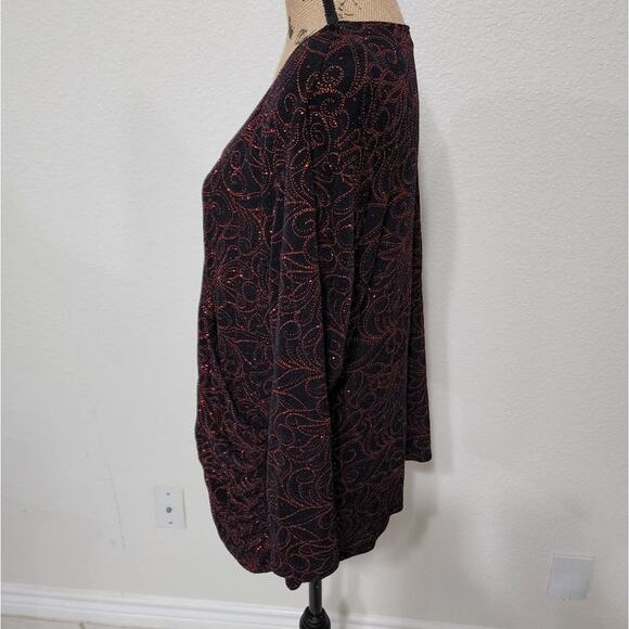 Dressbarn cross front red metallic trim long sleeve special occasion blouse plus - Picture 2 of 6
